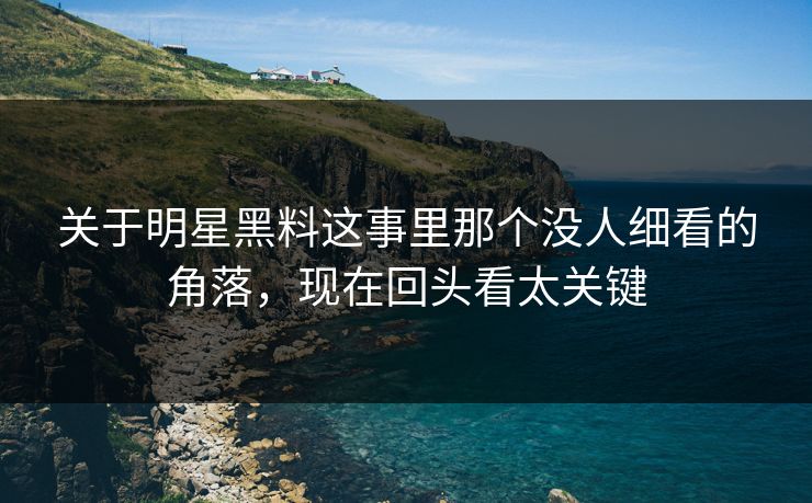 关于明星黑料这事里那个没人细看的角落，现在回头看太关键