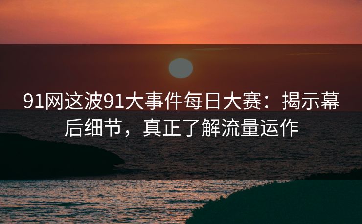 91网这波91大事件每日大赛：揭示幕后细节，真正了解流量运作