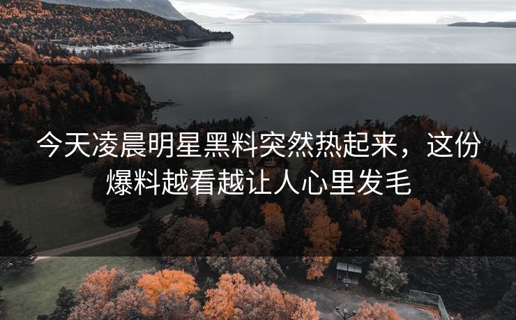 今天凌晨明星黑料突然热起来,这份爆料越看越让人心里发毛 今天凌晨明星黑料突然热起来,这份爆料越看越让人心里发毛