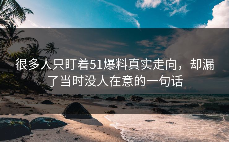 很多人只盯着51爆料真实走向，却漏了当时没人在意的一句话